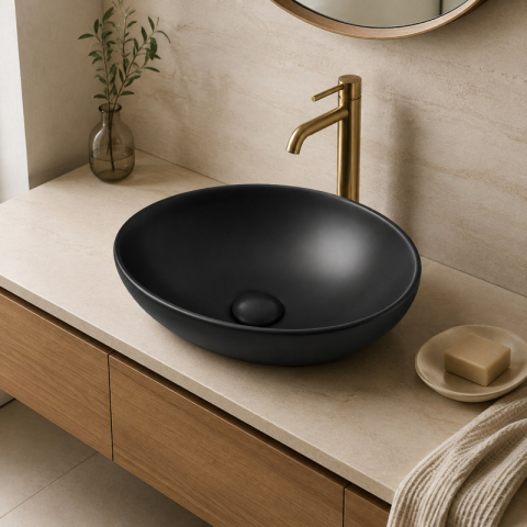 Lavoar pe blat Fluminia, Rio, oval, 41 x 33 cm, negru mat [1]