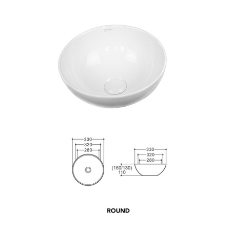 Lavoar pe blat, Fluminia, Round, rotund, diametru 33cm, alb [1]