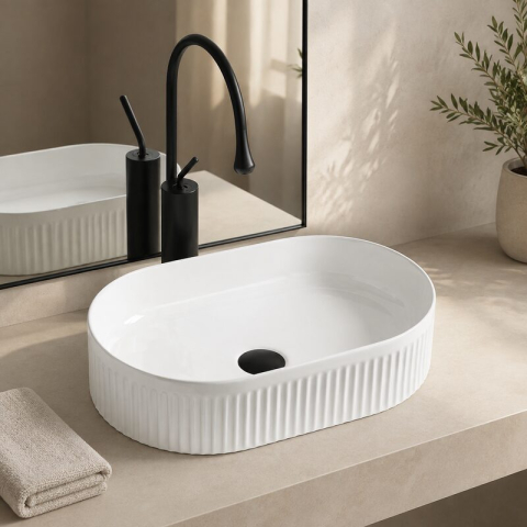 Lavoar pe blat Fluminia Tisa R , riflat, 49 × 31.5 cm, alb [1]