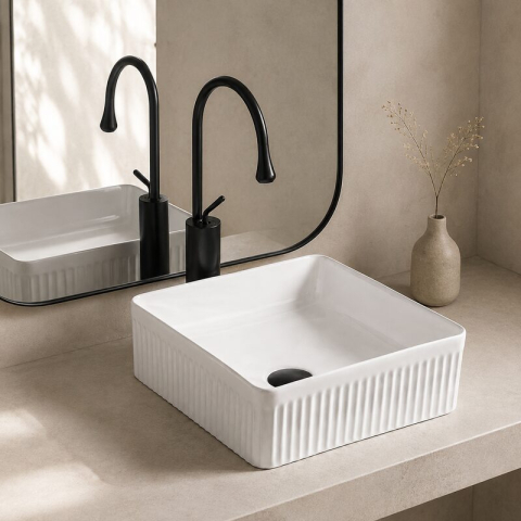 Lavoar pe blat Fluminia Titan R, riflat, 38 × 38 cm, alb [1]