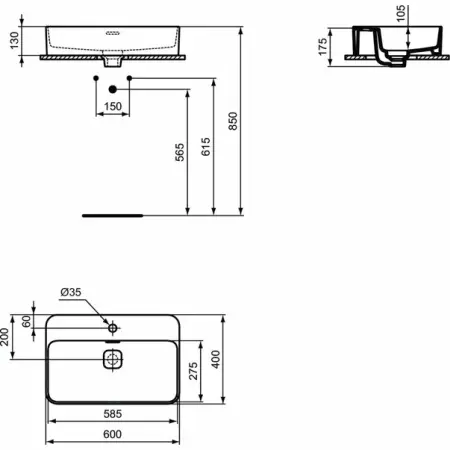Lavoar pe blat Ideal Standard Strada II 60x40 cm [4]