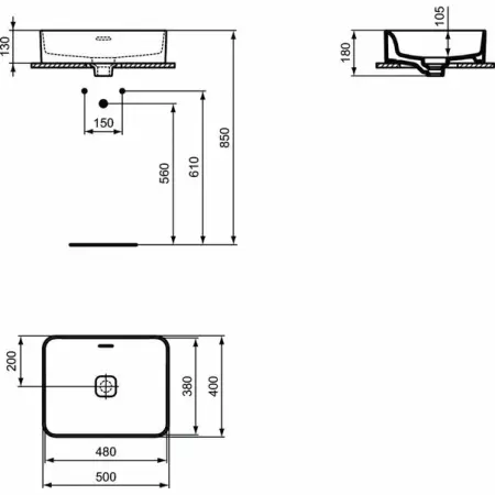 Lavoar pe blat Ideal Standard Strada II dreptunghiular 50x40 cm [3]