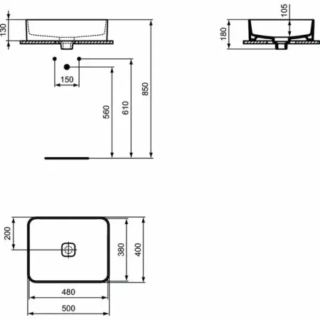 Lavoar pe blat Ideal Standard Strada II dreptunghiular 50x40 cm fara preaplin [5]