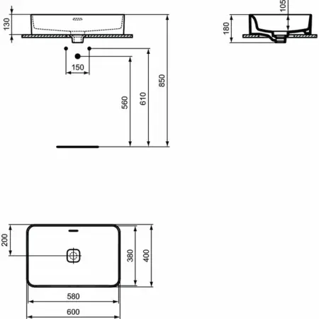 Lavoar pe blat Ideal Standard Strada II dreptunghiular 60x40 cm [4]