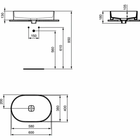 Lavoar pe blat Ideal Standard Strada II oval 60x40 cm fara preaplin [6]