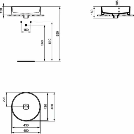 Lavoar pe blat Ideal Standard Strada II rotund 45 cm fara preaplin [4]