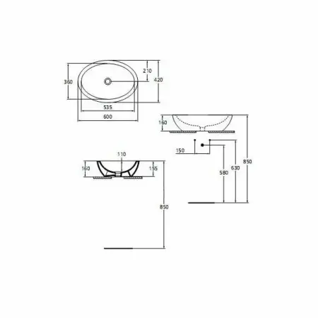 Lavoar pe blat Ideal Standard Strada oval 60x42 cm [4]