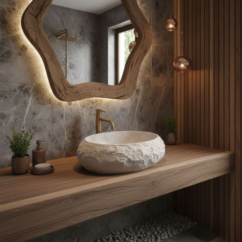 Obiecte Sanitare - Lavoar pe blat Mika Beige