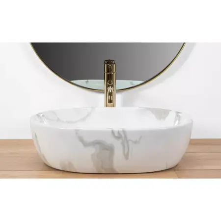 Lavoar pe blat Rea Amelia oval finisaj alb marmura lucios 48 cm [3]