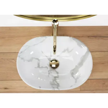 Lavoar pe blat Rea Amelia oval finisaj alb marmura lucios 48 cm [4]