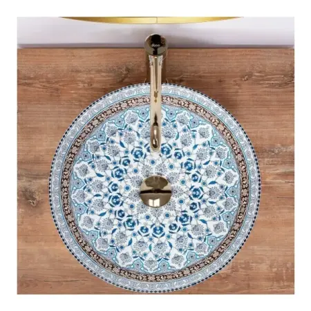 Lavoar pe blat Rea Arte cu motive florale 40 cm albastru/auriu [3]