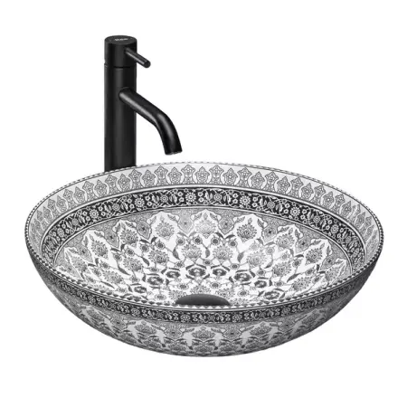Obiecte Sanitare - Lavoar pe blat Rea Arte rotund finisaj alb - gri lucios 40 cm