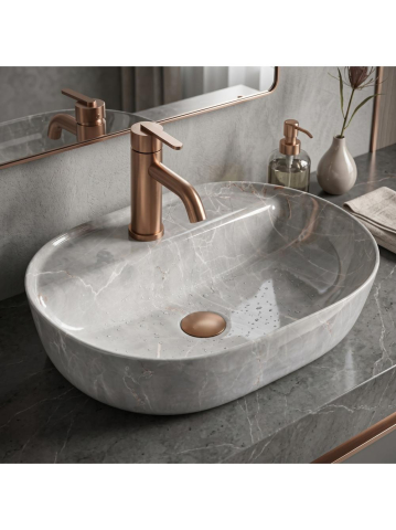 Lavoar pe blat REA Aura 51 Kashmir ceramica sanitara oval 505x385 mm finisaj lucios [7]