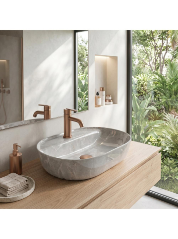 Lavoar pe blat REA Aura 51 Kashmir ceramica sanitara oval 505x385 mm finisaj lucios [10]