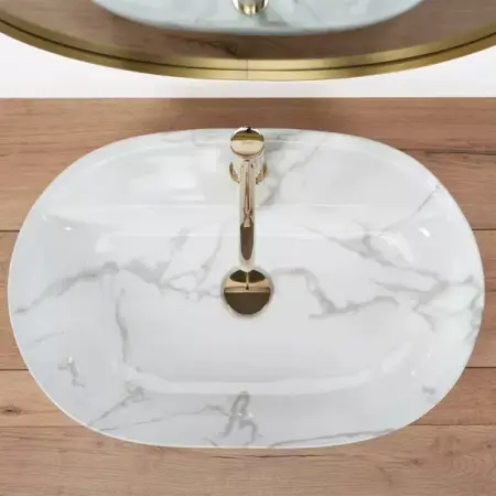 Lavoar pe blat Rea Aura oval finisaj alb marmura lucios 61 cm [2]