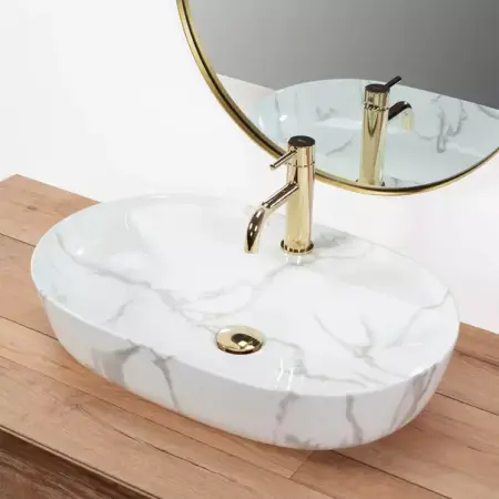 Lavoar pe blat Rea Aura oval finisaj alb marmura lucios 61 cm [3]