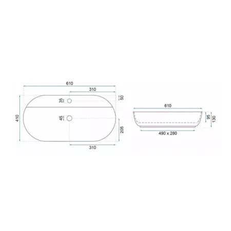 Lavoar pe blat Rea Aura oval finisaj alb marmura lucios 61 cm [6]