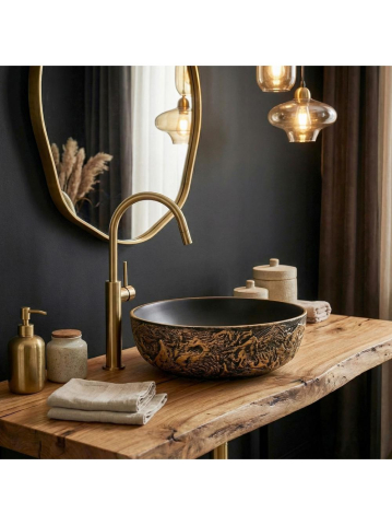 Obiecte Sanitare - Lavoar pe blat Rea Babilon negru/auriu