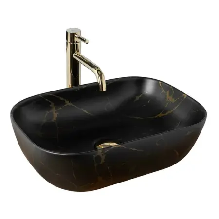Obiecte Sanitare - Lavoar pe blat Rea Belinda 46 cm stil marmura neagra