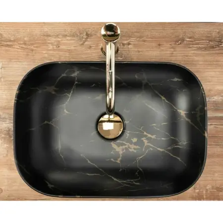 Lavoar pe blat Rea Belinda 46 cm stil marmura neagra [4]
