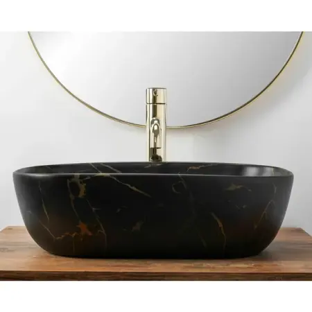 Lavoar pe blat Rea Belinda 46 cm stil marmura neagra [2]