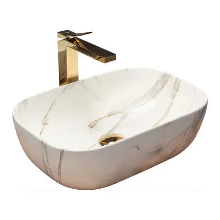 Obiecte Sanitare - Lavoar pe blat Rea Belinda Aiax marmura alb 46 cm