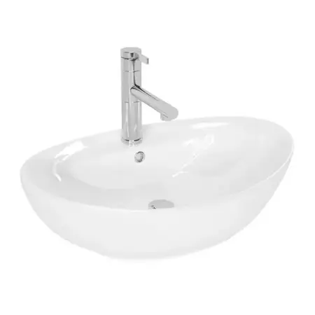 Lavoare pe blat - Lavoar pe blat Rea Cindy oval finisaj alb lucios 59 cm