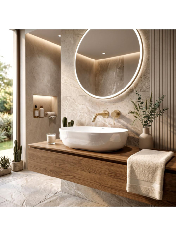 Lavoar ceramic pe blat Rea Cleo 50 alb lucios 500x350mm forma ovala [5]