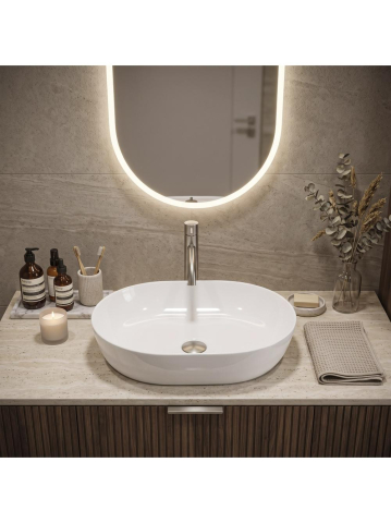 Lavoar ceramic pe blat Rea Cleo 50 alb lucios 500x350mm forma ovala [6]