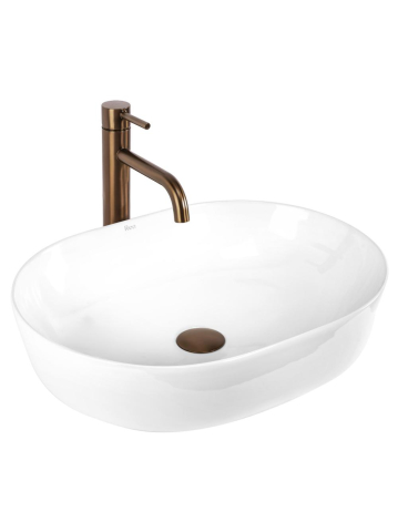 Lavoar ceramic pe blat Rea Cleo 50 alb lucios 500x350mm forma ovala [9]