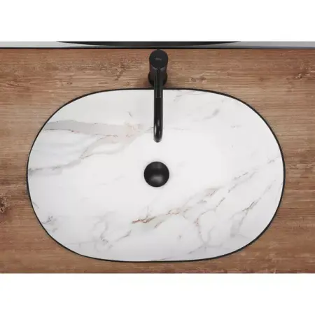 Lavoar pe blat Rea Cleo Aiax oval finisaj alb piatra - negru mat 60 cm [4]