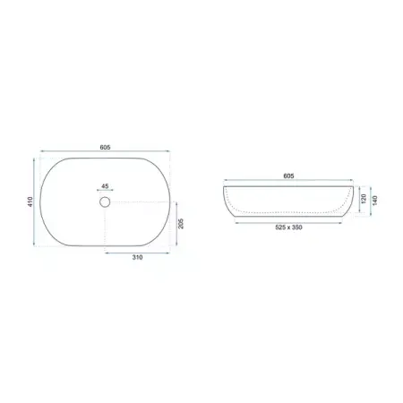 Lavoar pe blat Rea Cleo Aiax oval finisaj alb piatra - negru mat 60 cm [5]