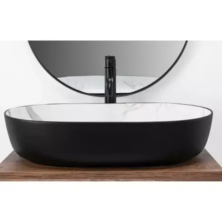 Lavoar pe blat Rea Cleo Aiax oval finisaj alb piatra - negru mat 60 cm [3]