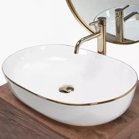 Lavoar pe blat Rea Cleo oval finisaj alb - auriu 60 cm [2]