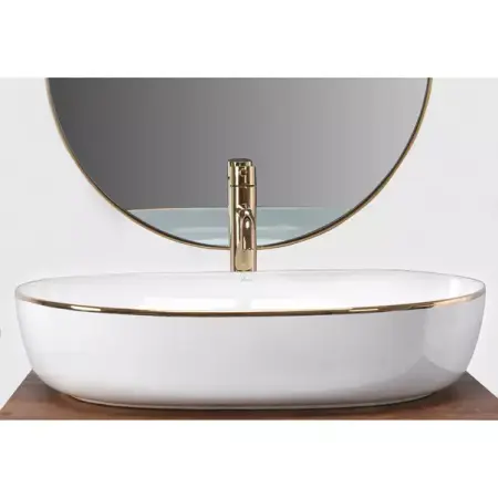 Lavoar pe blat Rea Cleo oval finisaj alb - auriu 60 cm [3]