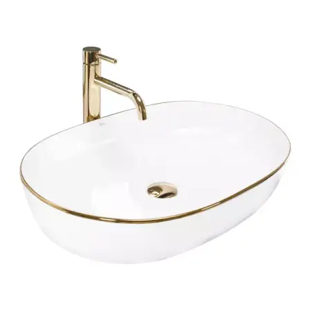 Lavoar pe blat Rea Cleo oval finisaj alb - auriu 60 cm [1]