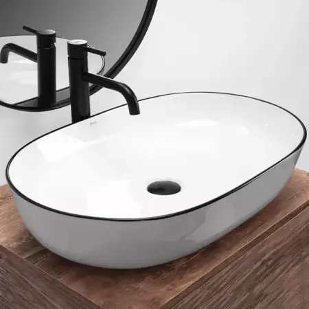 Lavoar pe blat Rea Cleo oval finisaj alb - negru 60 cm [1]