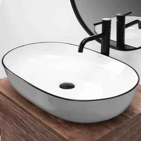 Lavoar pe blat Rea Cleo oval finisaj alb - negru 60 cm [2]