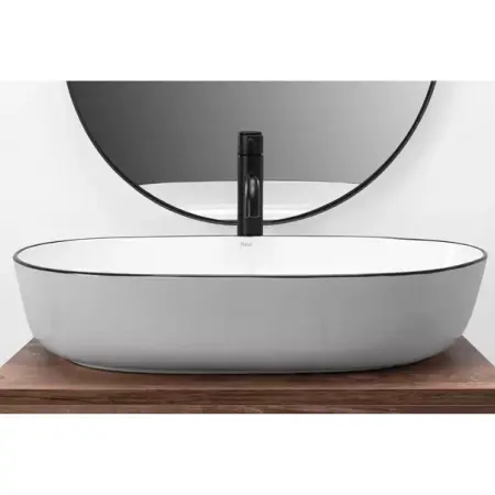 Lavoar pe blat Rea Cleo oval finisaj alb - negru 60 cm [4]