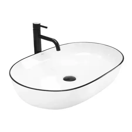 Obiecte Sanitare - Lavoar pe blat Rea Cleo oval finisaj alb - negru 60 cm