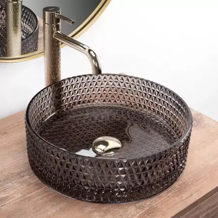 Lavoar pe blat Rea Cristal rotund finisaj sticla neagra 36 cm [3]