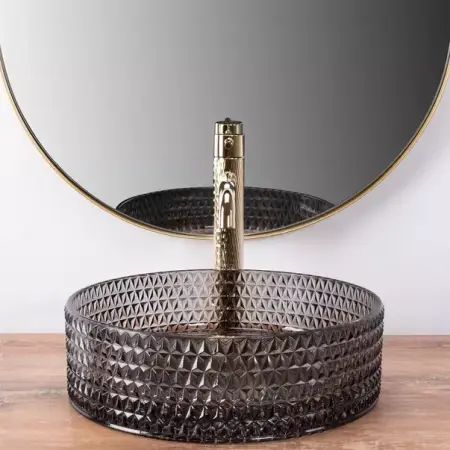 Lavoar pe blat Rea Cristal rotund finisaj sticla neagra 36 cm [2]