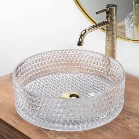 Lavoar pe blat Rea Cristal rotund finisaj sticla transparenta 36 cm [1]
