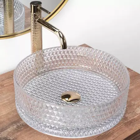 Lavoar pe blat Rea Cristal rotund finisaj sticla transparenta 36 cm [4]