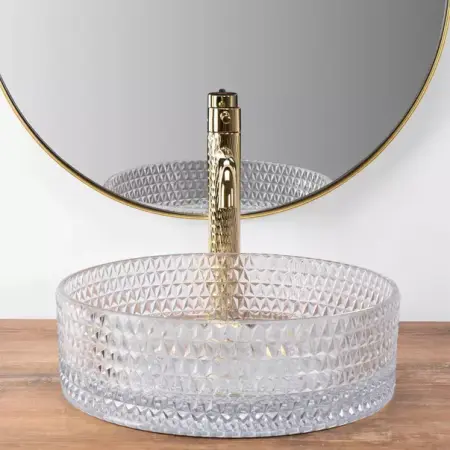 Lavoar pe blat Rea Cristal rotund finisaj sticla transparenta 36 cm [2]
