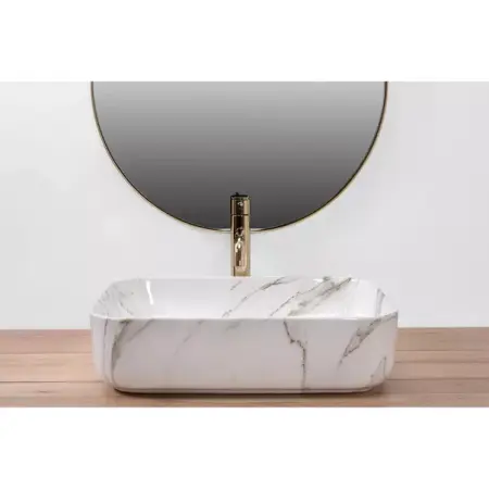 Lavoar pe blat Rea Demi Aiax dreptunghiular finisaj alb piatra lucios 55 cm [4]