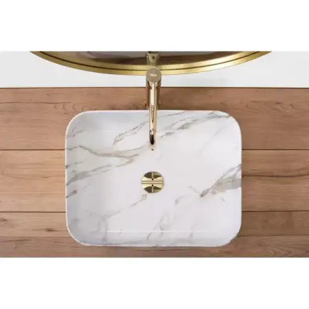 Lavoar pe blat Rea Demi Aiax dreptunghiular finisaj alb piatra lucios 55 cm [3]