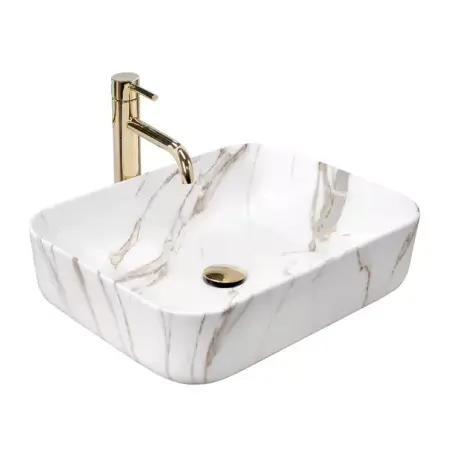 Obiecte Sanitare - Lavoar pe blat Rea Demi Aiax dreptunghiular finisaj alb piatra lucios 55 cm