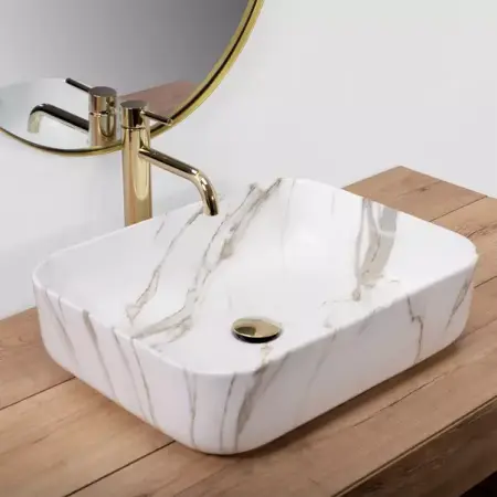 Lavoar pe blat Rea Demi Aiax dreptunghiular finisaj alb piatra lucios 55 cm [2]