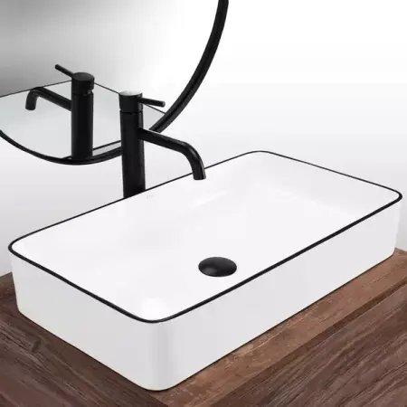 Obiecte Sanitare - Lavoar pe blat Rea Denis dreptunghiular finisaj alb - negru 62 cm